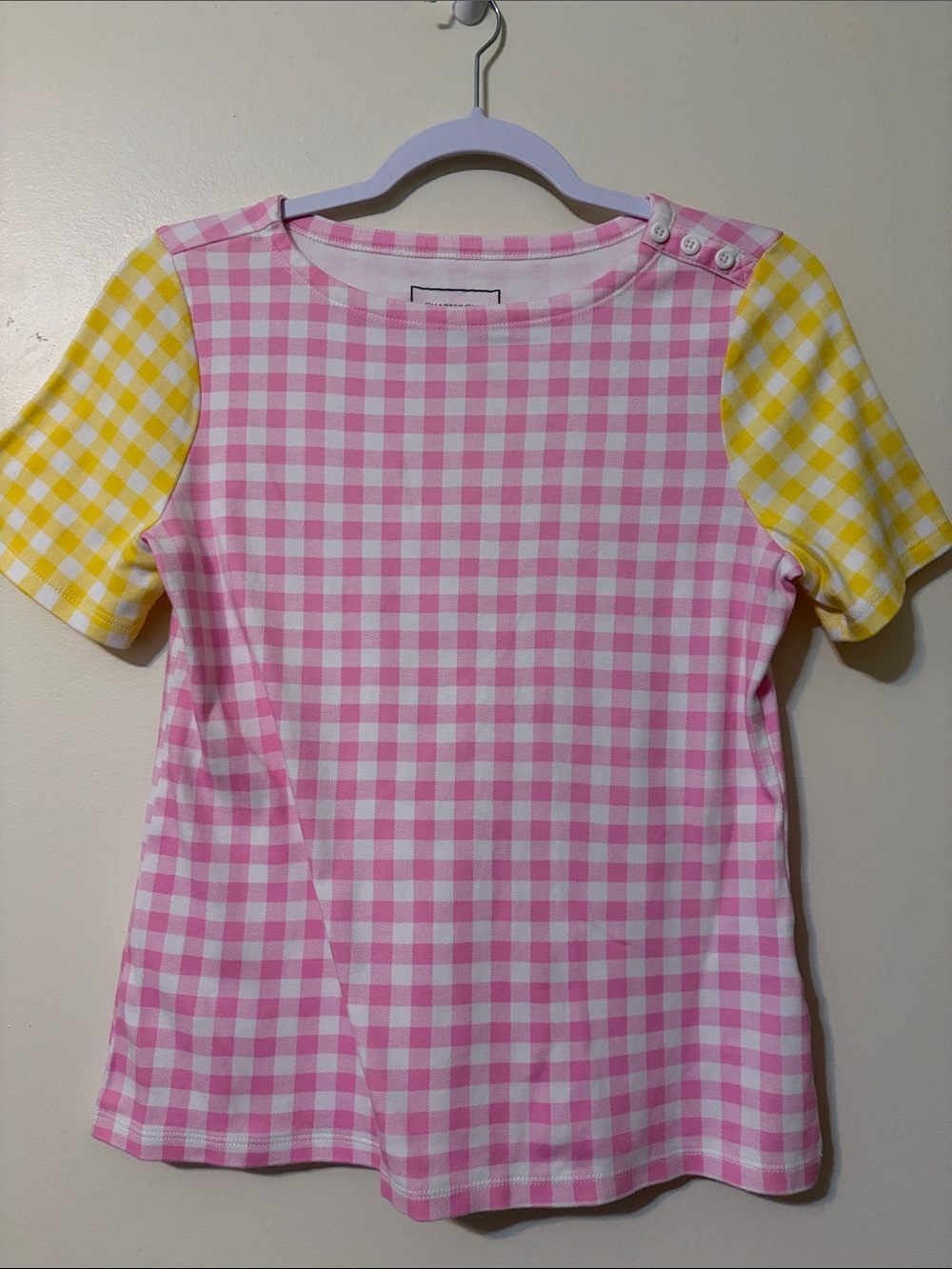 Charter Club Pink and Yellow Gingham Short Sleeve Tee